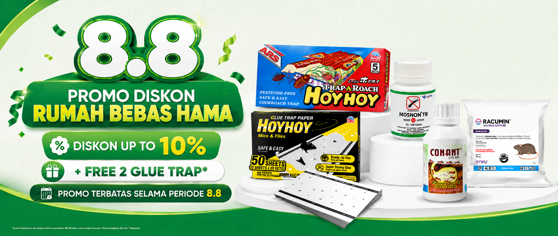 Promo 8.8 Kemika diskon hingga 10 persen produk anti hama Hoy Hoy Mosnon TB Racumin Conant